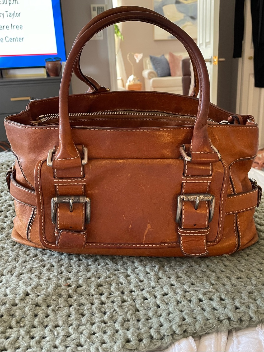 Michael Kors Cognac Leather Shoulder Satchel